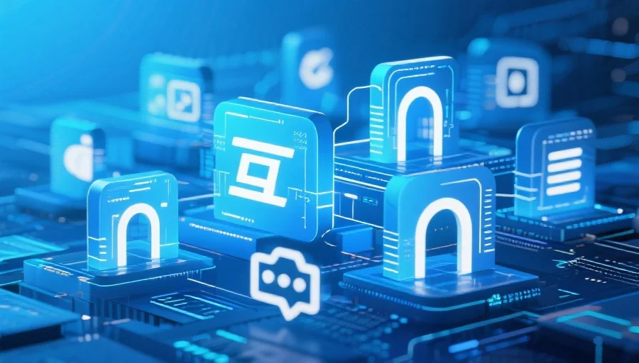 抽象风格描绘的多个互联网站点入口，象征网络互通与多元访问渠道，背景为科技蓝色调